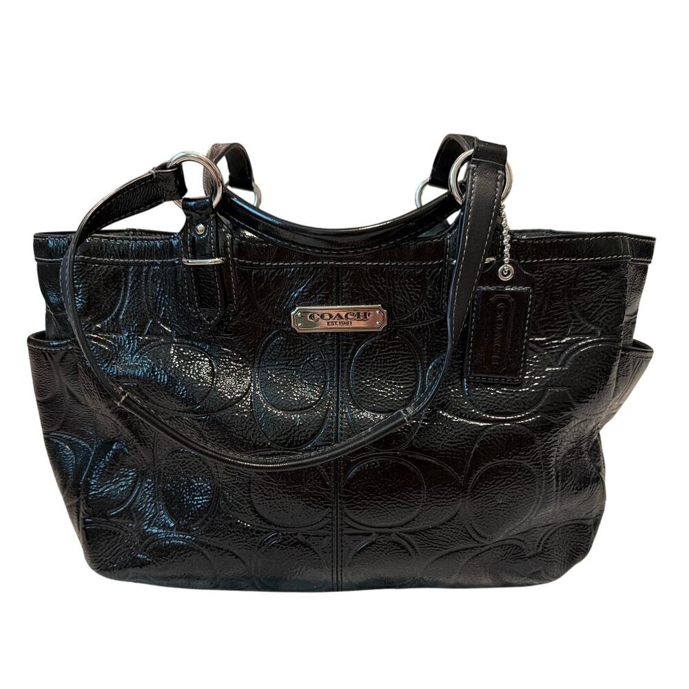 COACH Gallery Embossed Patent Leather Tote - Black F19462 EUC
